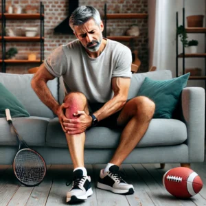 DALL·E-2025-04-20-16.49.51-A-middle-aged-man-sitting-on-a-couch-holding-his-calf-muscle-in-pain-showing-signs-of-muscle-fatigue-after-exercise.-The-environment-is-a-modern-liv-300x300 What Causes Leg Pain and How to Treat It?