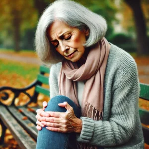 DALL·E-2025-04-20-16.49.53-An-elderly-woman-with-gray-hair-sitting-on-a-bench-in-a-park-holding-her-knee-with-a-painful-expression-showing-signs-of-arthritis-or-joint-pain.-A-300x300 What Causes Leg Pain and How to Treat It?