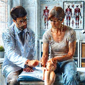 DALL·E-2025-04-20-16.49.56-A-patient-in-their-40s-sitting-on-an-examination-table-in-a-doctors-office-pointing-to-their-leg-with-a-pained-expression.-A-doctor-in-a-white-coat--300x300 What Causes Leg Pain and How to Treat It?
